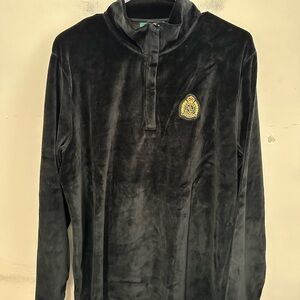 Lauren Ralph Lauren Women’s 1/4 Zip Black Velour Pullover with Crown Crest XL